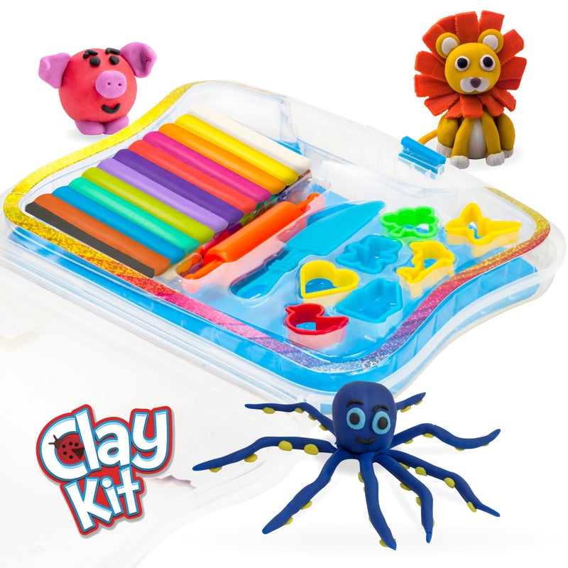 Creative Kids مجموعة طين متنوعة للأطفال 24 قطعة - 9 أدوات طين وعجين للأطفال - مجموعة طين للنمذجة بألوان طين متنوعة، 7 قواطع طين، 1 سكين طين، 1 أسطوانة وعبوة سفر شفافة - Image 4